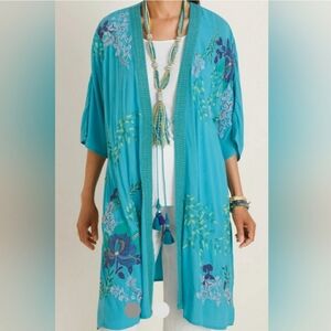 RARE Chico's Embroidered Beaded Kimono Duster